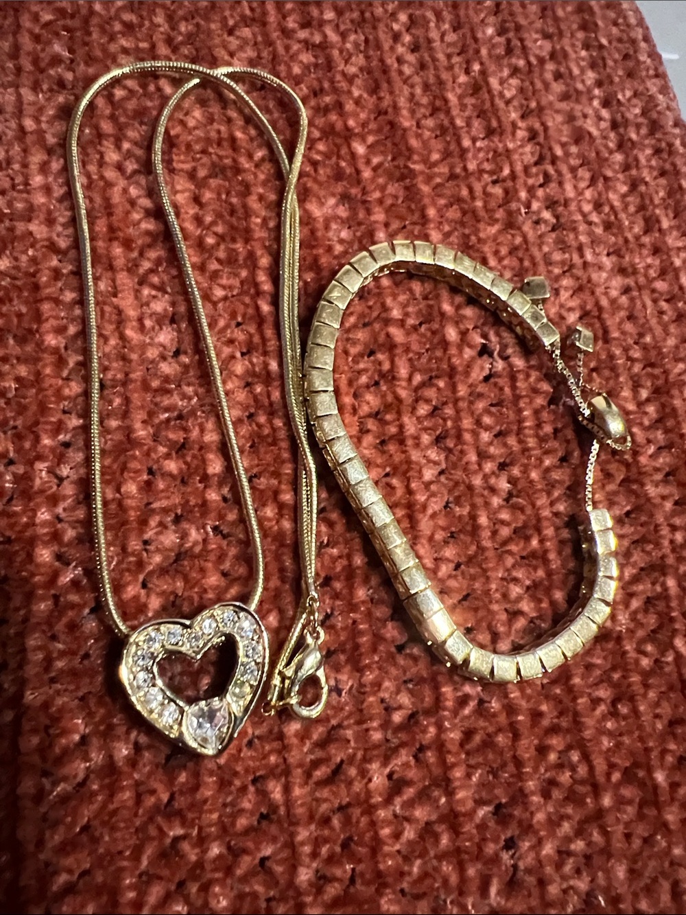 Gold-tone Heart Pendant Necklace and gold-tone bracelet lot